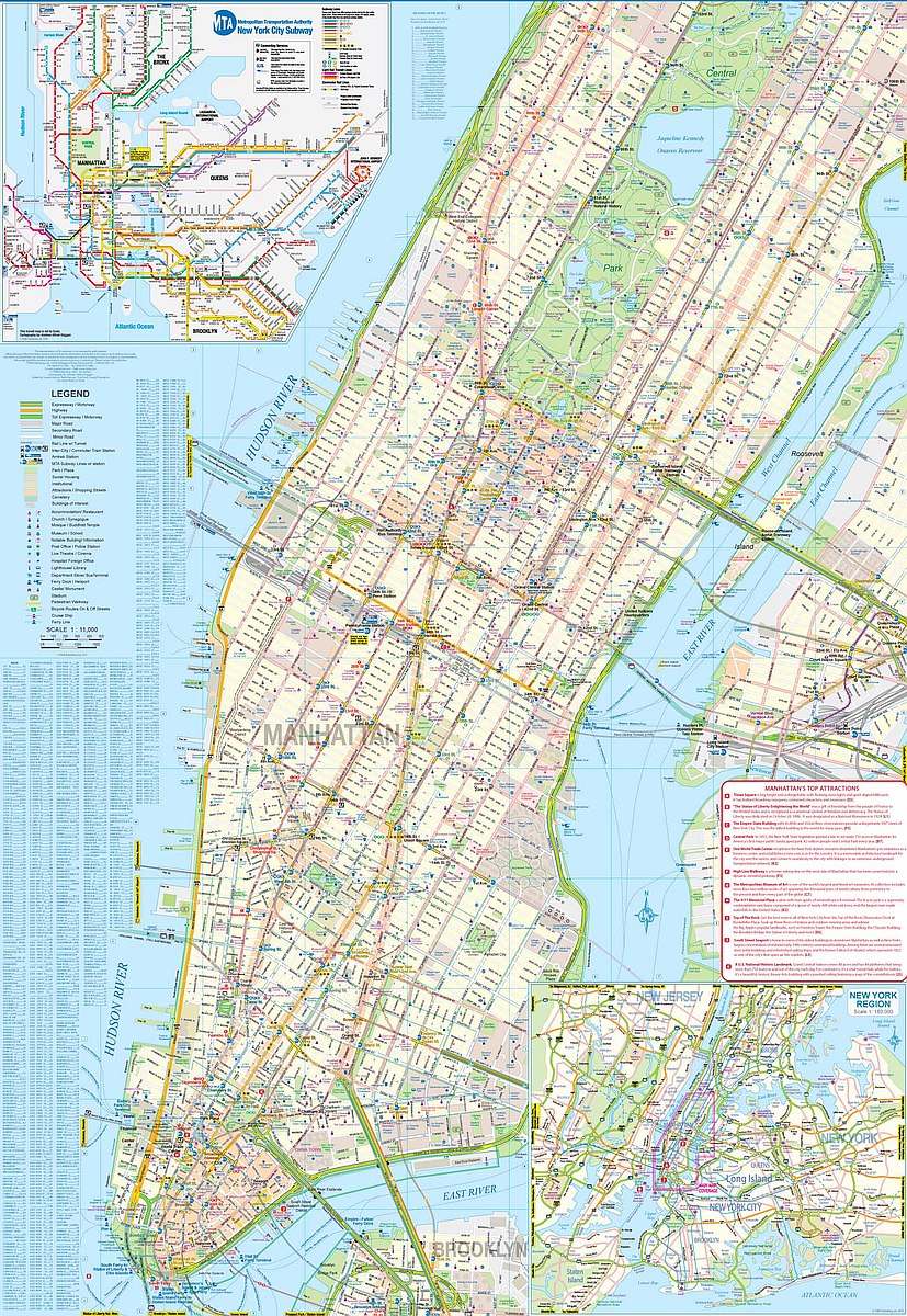 Manhattan & New York Region Travel Map by ITMB - Manhattan Map