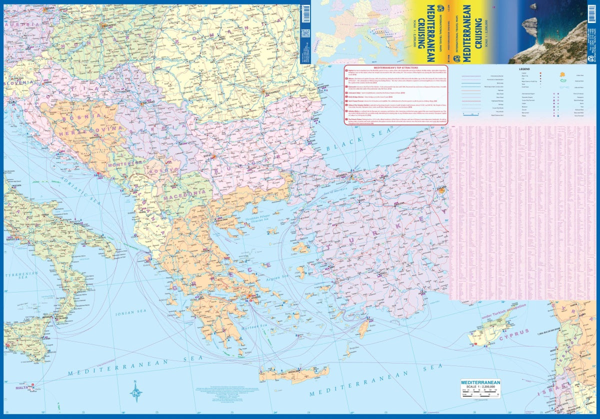 Mediterranean Cruising Travel & Reference Map by ITMB - East Map Detail