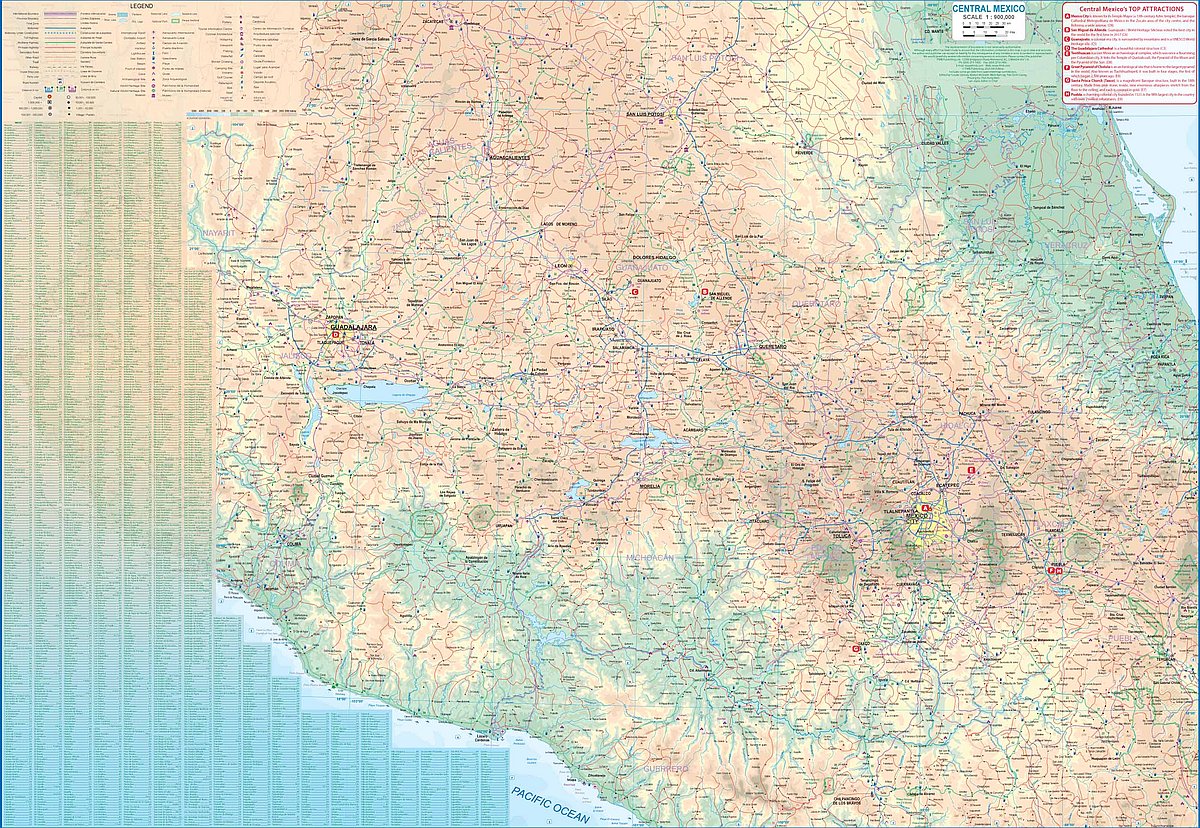 Mexico City & Central Mexico Region Travel & Reference Map by ITMB - Regional Map