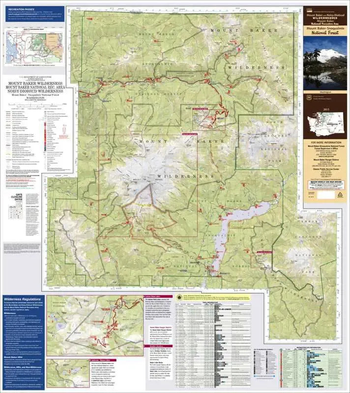 Mt Baker-Snoqualmie National Forest - Mt Baker & Noisy-Diobsud Wildernesses Forest Service Map - Detail