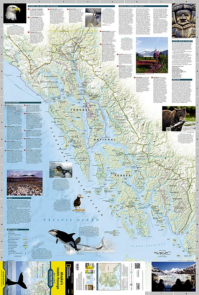 Alaska's Inside Passage Touring Map & Guide by National Geographic - Front Map