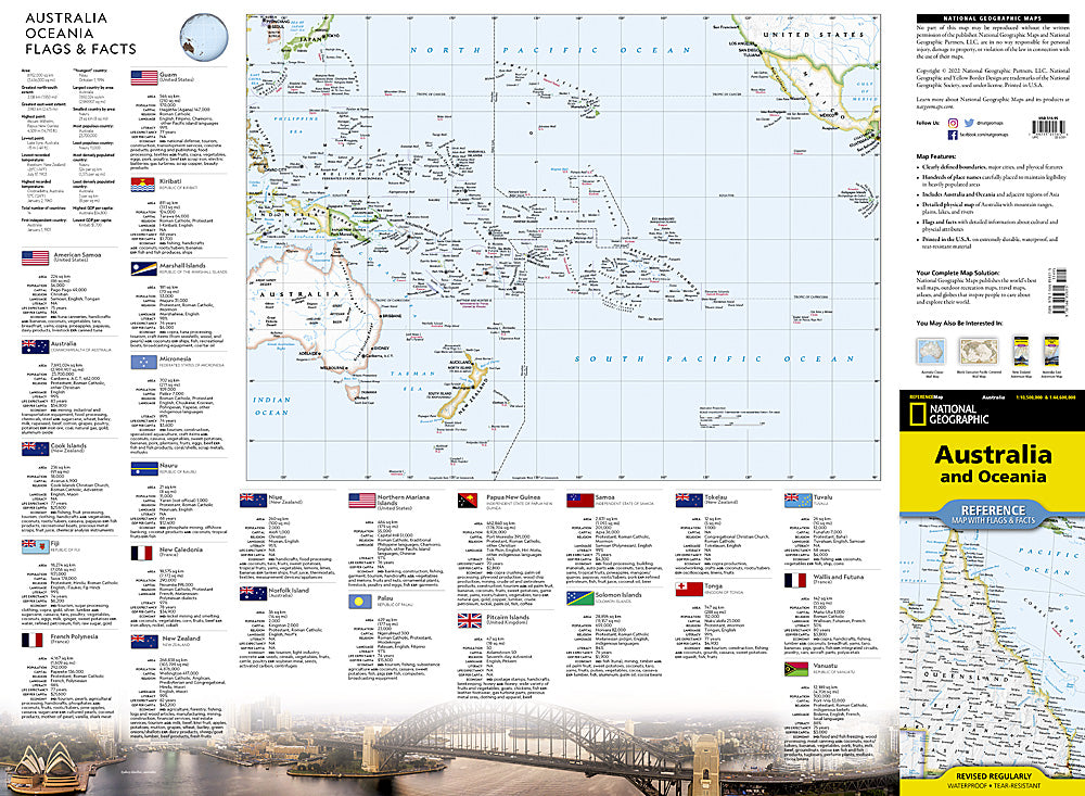 Australia & Oceania Folded Reference Map with Flags & Facts by National Geographic - Flags & Facts