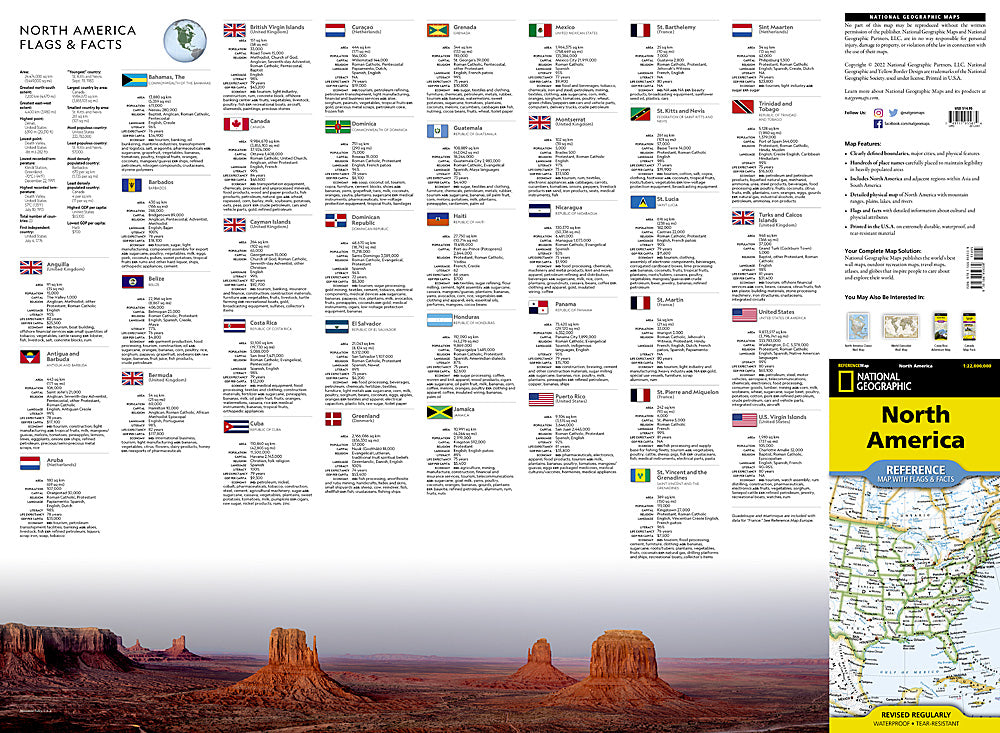 North America Folded Reference Map with Flags by National Geographic - Flags