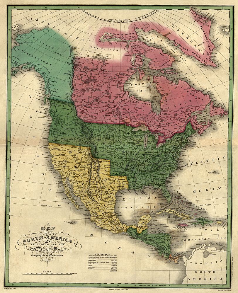 1826 North America Map Antique Reproduction