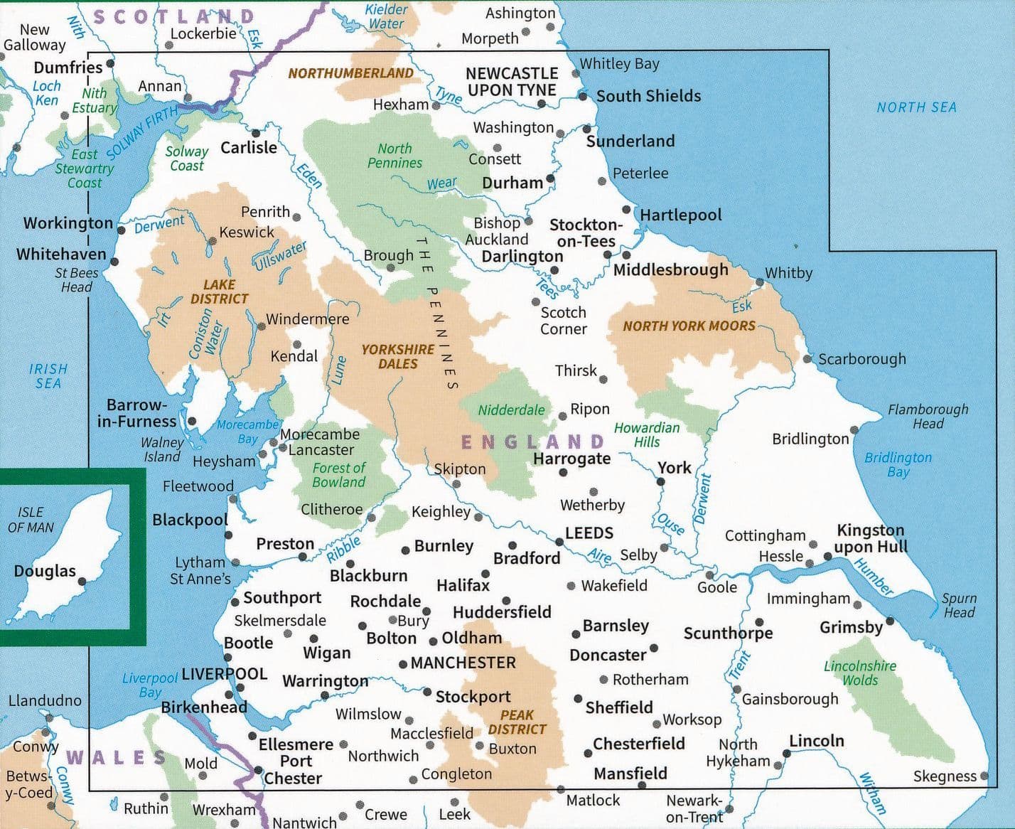 Northern England Road & Reference Map by Ordnance Survey - Map Coverage
