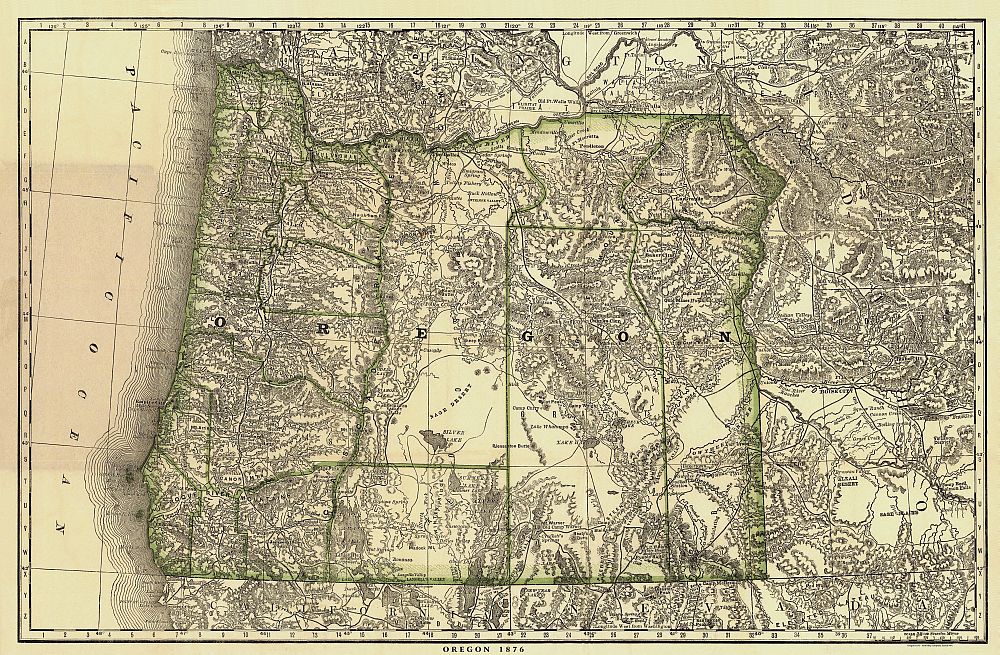 Antique Map of Oregon 1876