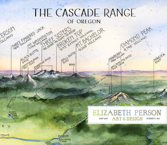 Cascade Range of Oregon - Watercolor by Elizabeth Person