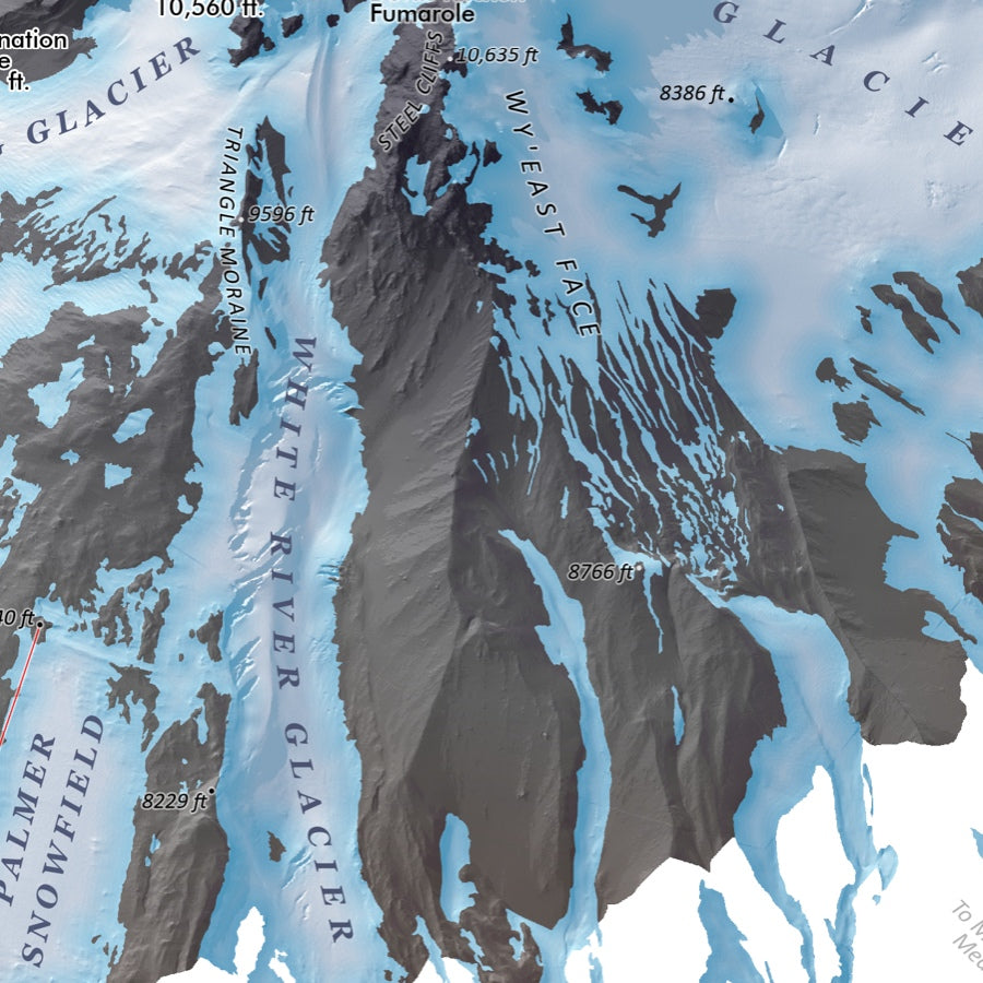 Glaciers of Mount Hood Souvenir & Reference Map - Detail