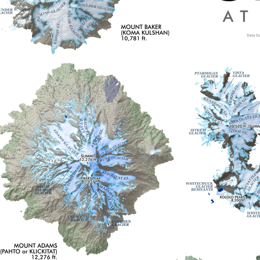 Pacific Northwest Cascades Comparative Reference Map - Mount Adams Detail