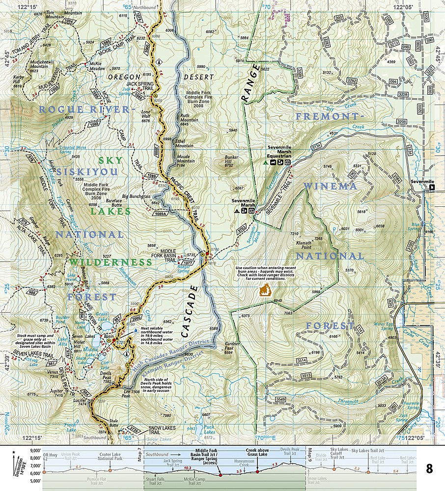Pacific Crest Trail - Oregon South Trails Illustrated Topographic Map Guide Booklet 1005 - Map Detail