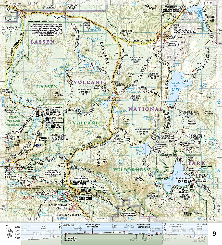 Pacific Crest Trail - Shasta & Lassen Trails Illustrated Topographic Map Guide Booklet #1007 - Map Detail