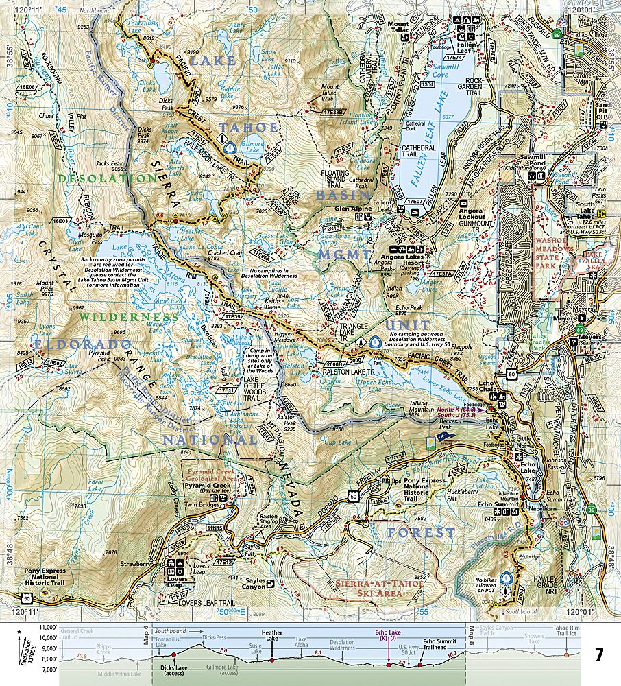 Pacific Crest Trail - Sierra Nevada North Trails Illustrated Topographic Map Guide Booklet #1008 - Map Detail