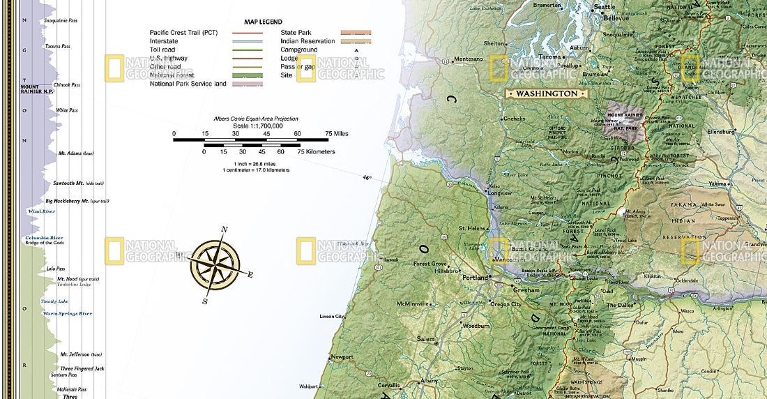 Pacific Crest Trail Wall Map by National Geographic - Map Detail