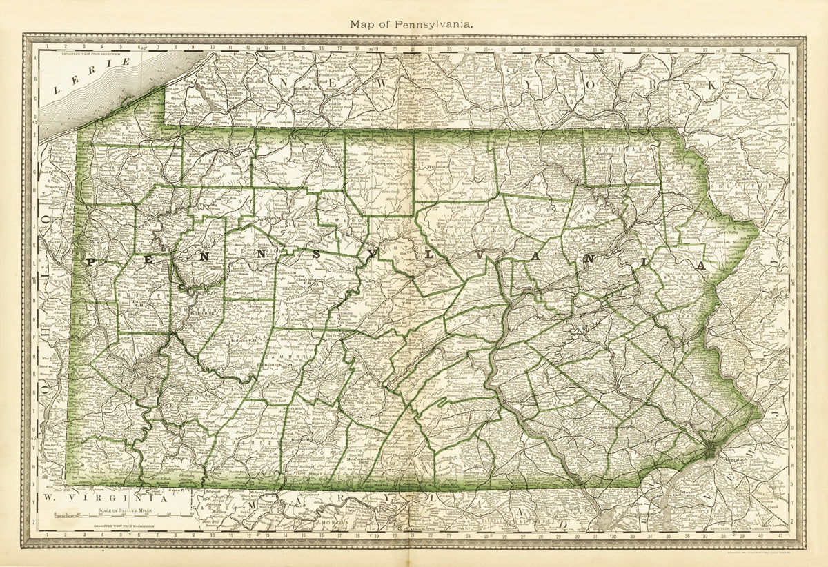 Pennsylvania 1882 Antique Map Reproduction