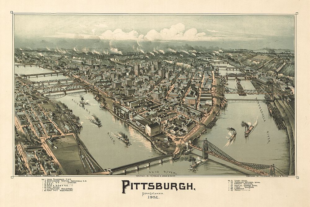 Antique Map of Pittsburgh, PA 1902