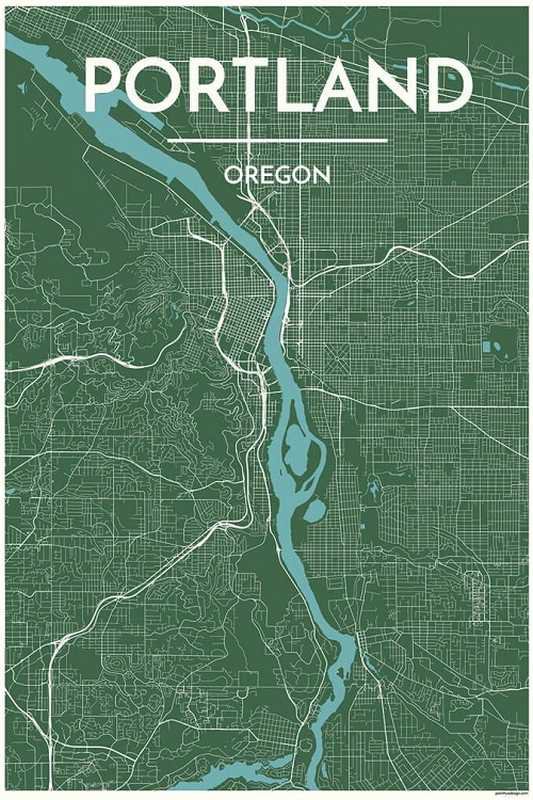 Portland, OR (Green) Map Print