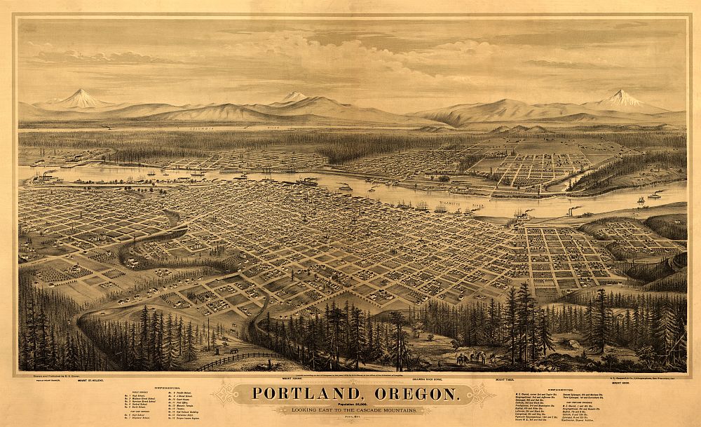 Portland, OR 1879 Antique Map Reproduction