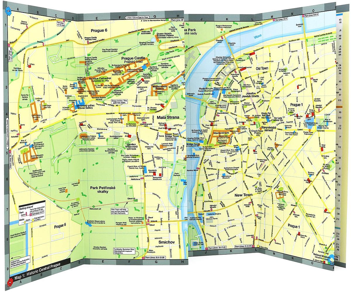 Prague City Center Laminated Street Map by Red Maps - Map Detail