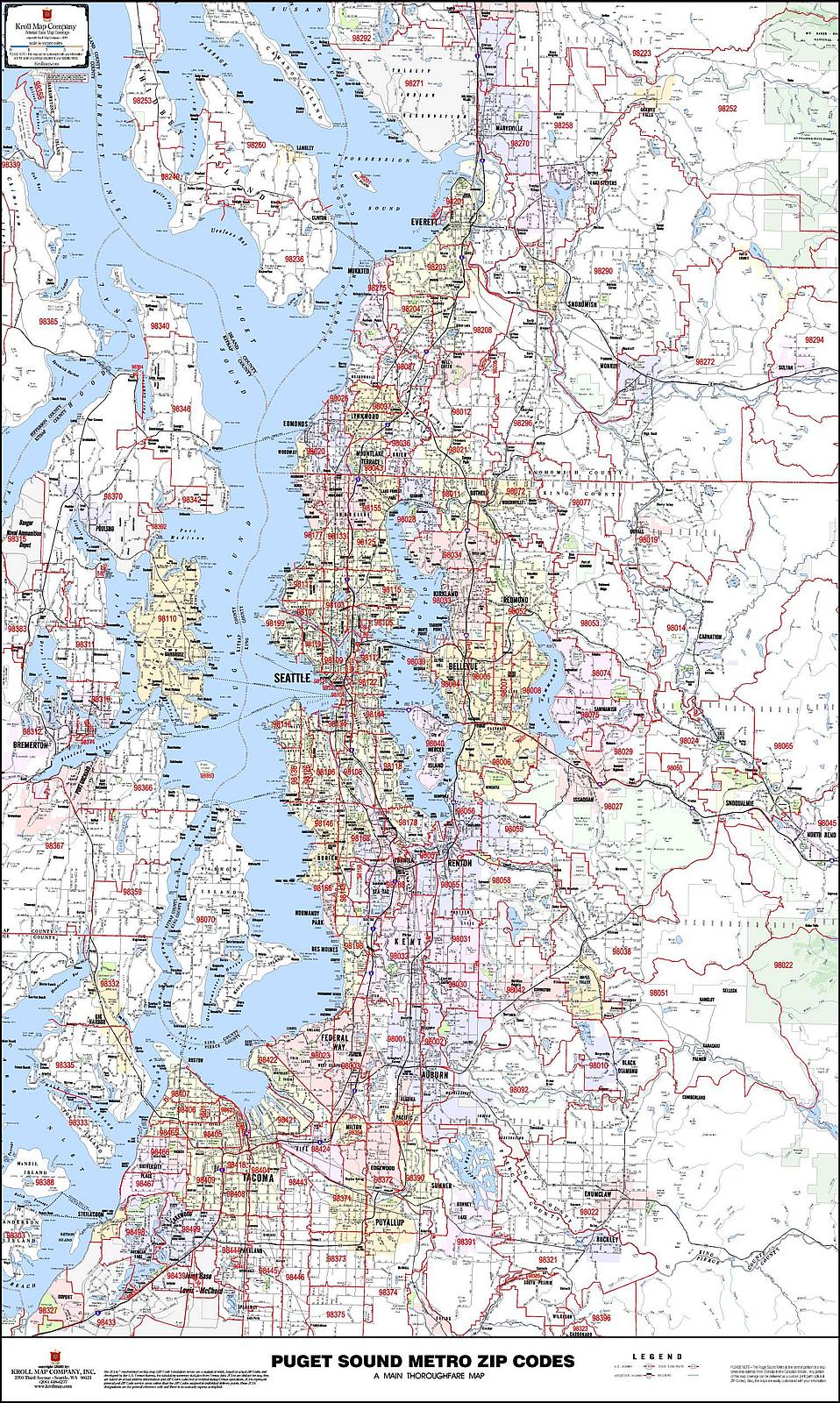 Puget Sound Area ZIP Code Wall Map by Kroll Map Company
