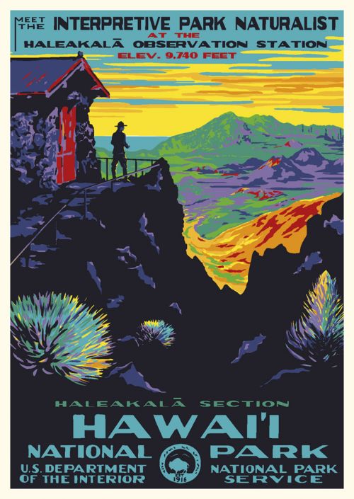 Haleakala Hawai'i National Park WPA Style Poster by Ranger Doug