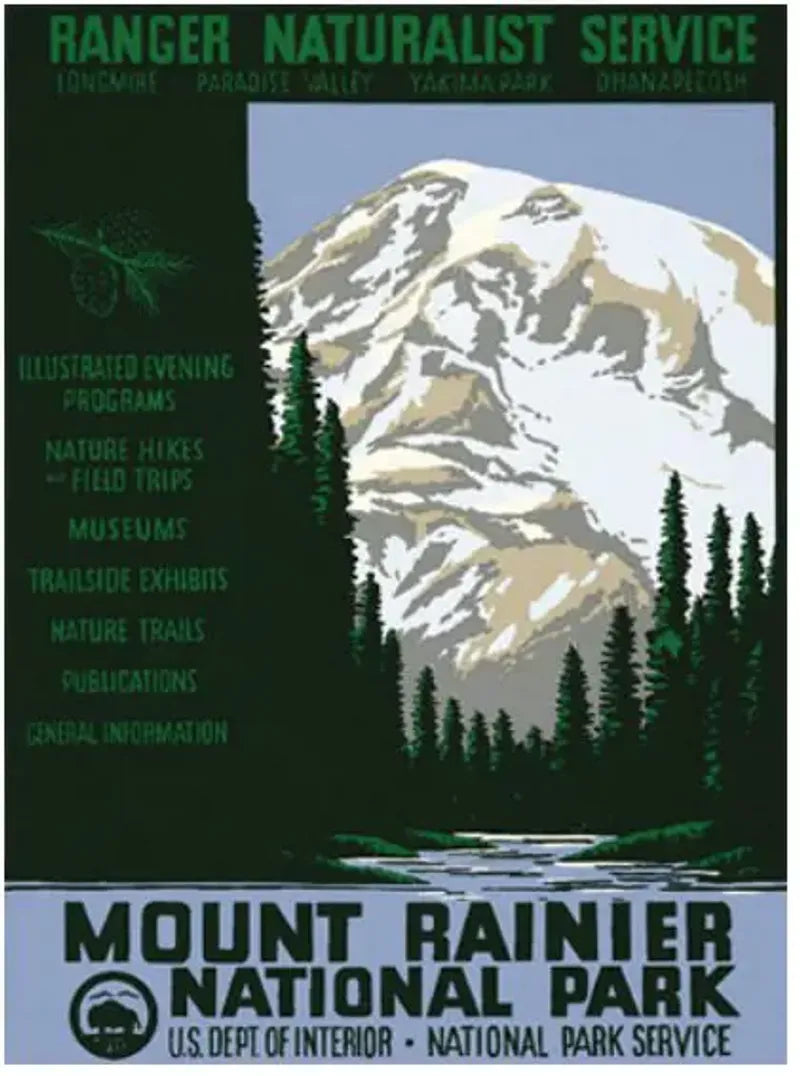 Mount Rainier National Park WPA Style Poster by Ranger Doug