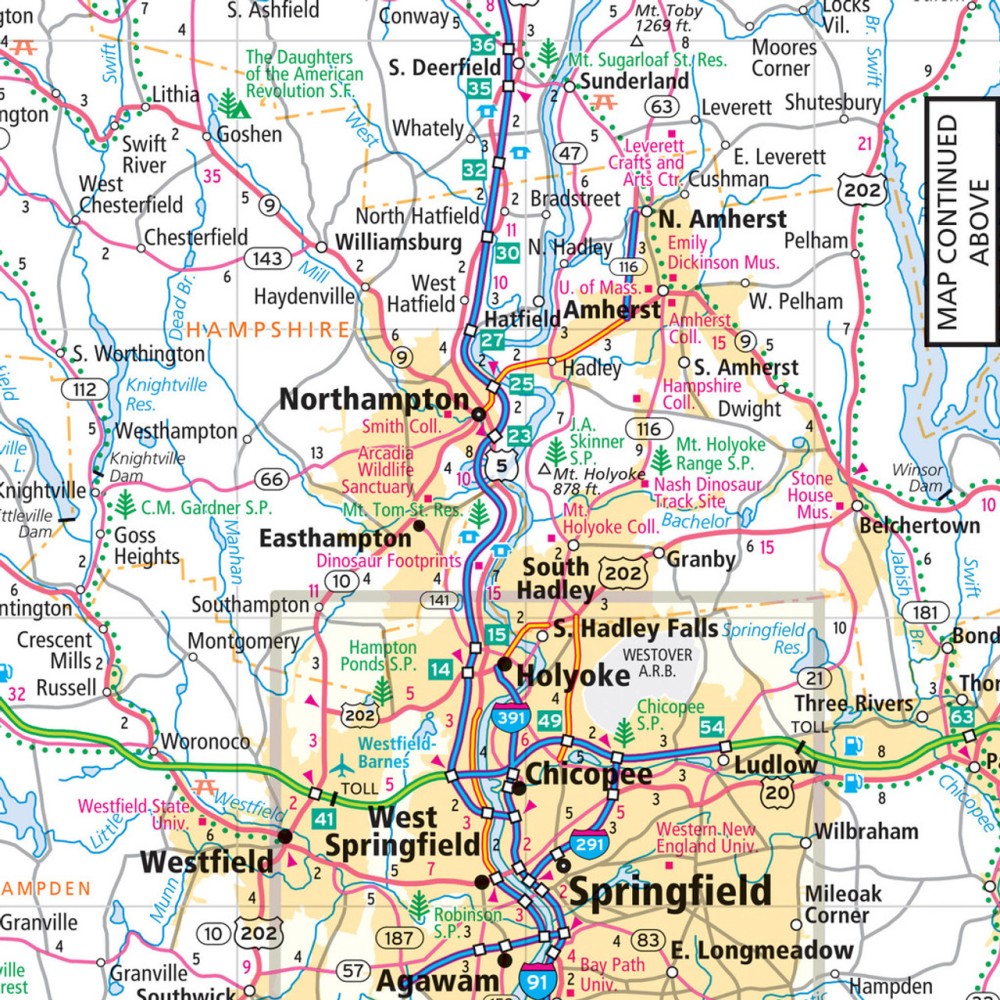 Massachusetts State Highway Laminated Map by Rand McNally (Easy to Fold) - Map Detail