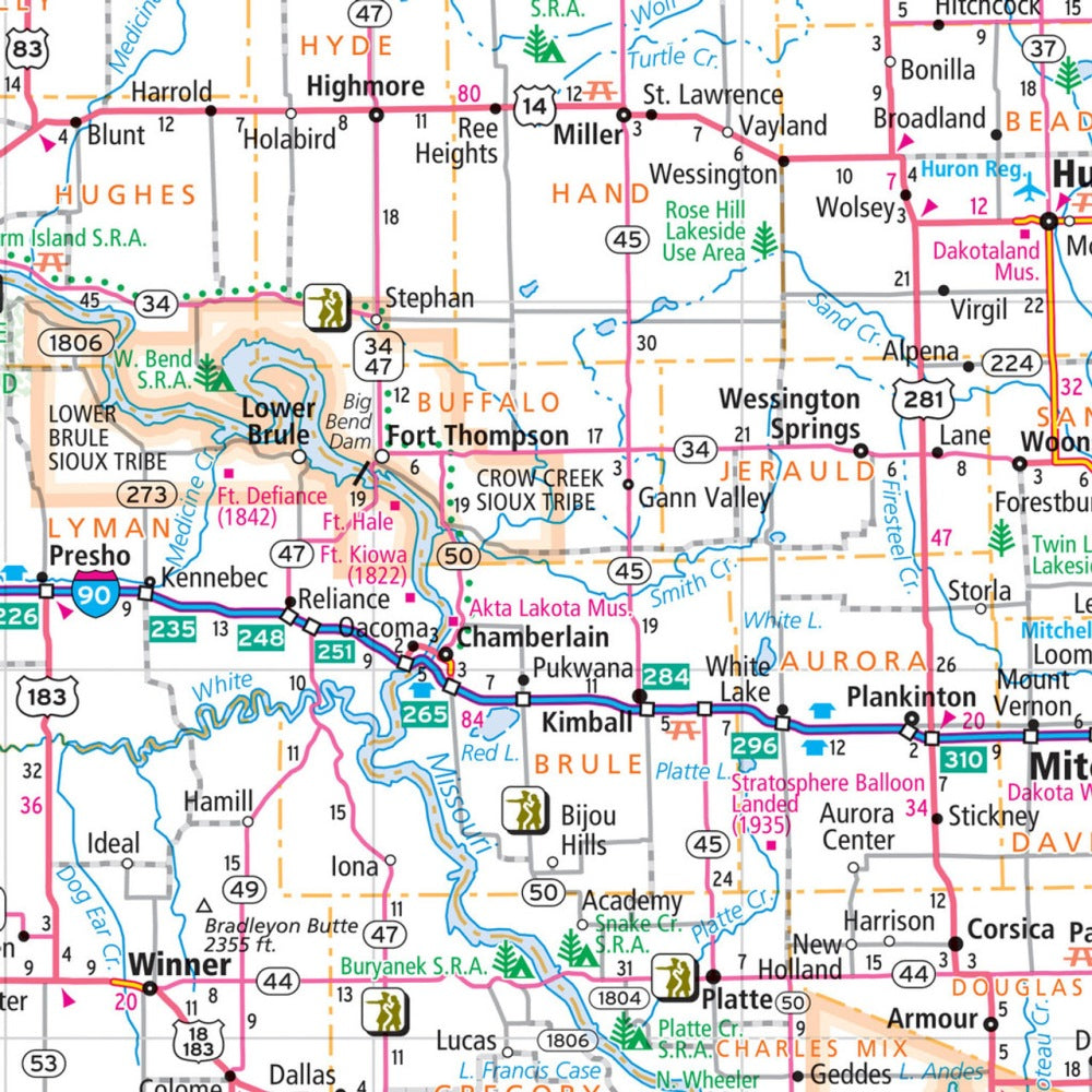 North Dakota & South Dakota State Highway Laminated Map by Rand McNally (Easy to Fold) - Map Detail