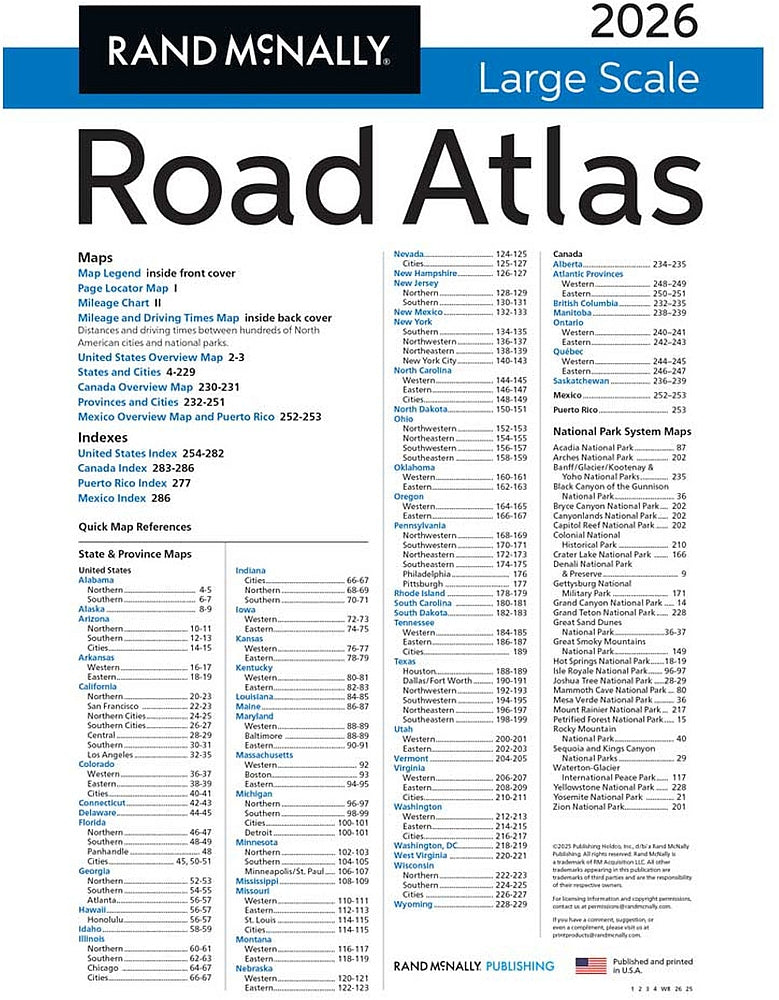 2026 Large Scale USA Road Atlas by Rand McNally - Index Page