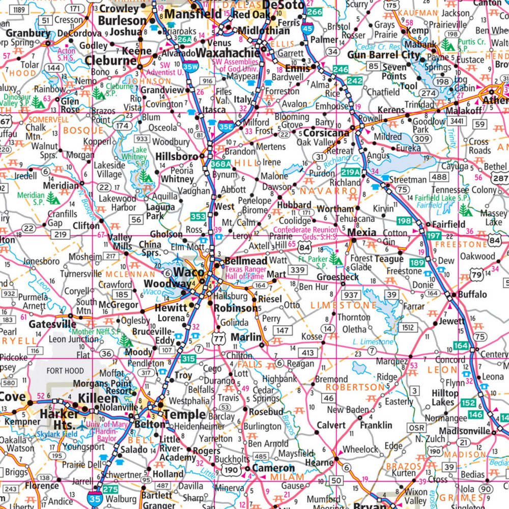 Texas State Highway Laminated Map by Rand McNally (Easy to Fold) - Map Detail