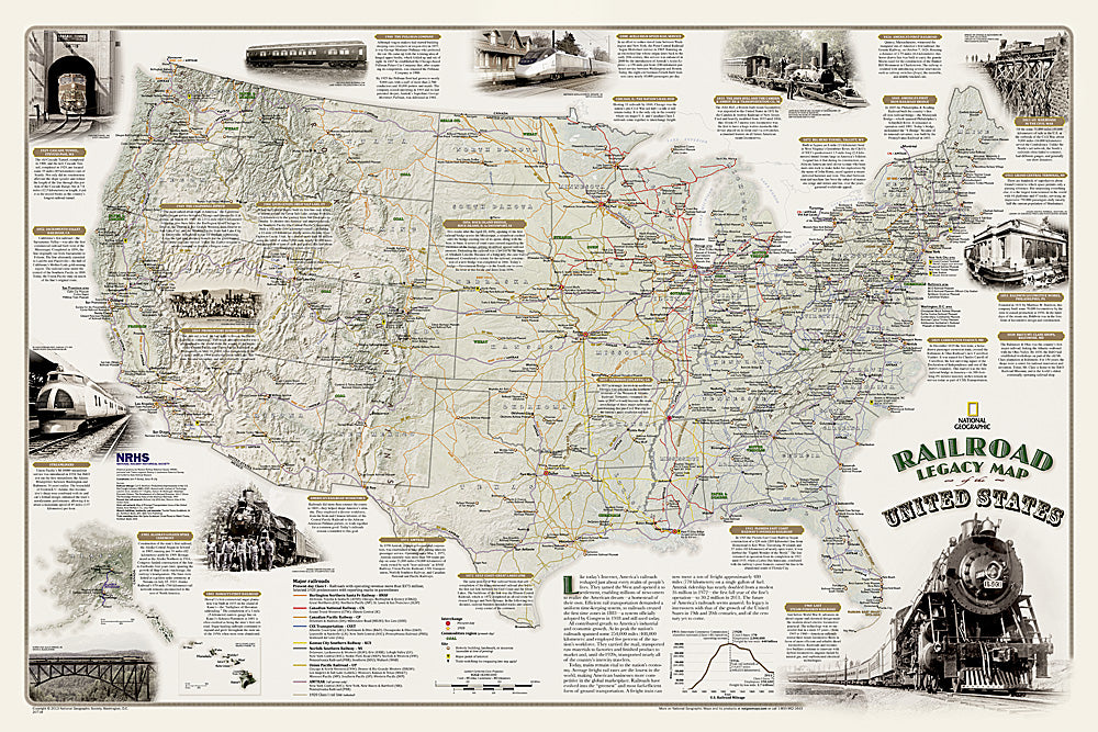 Railroad Legacy Wall Map of the United States by National Geographic