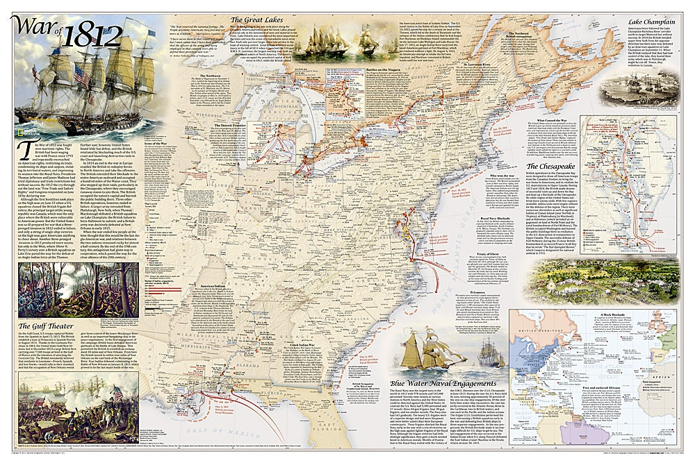 Revolutionary War & War of 1812 Double Sided Wall Map by National Geographic - War of 1812 Map