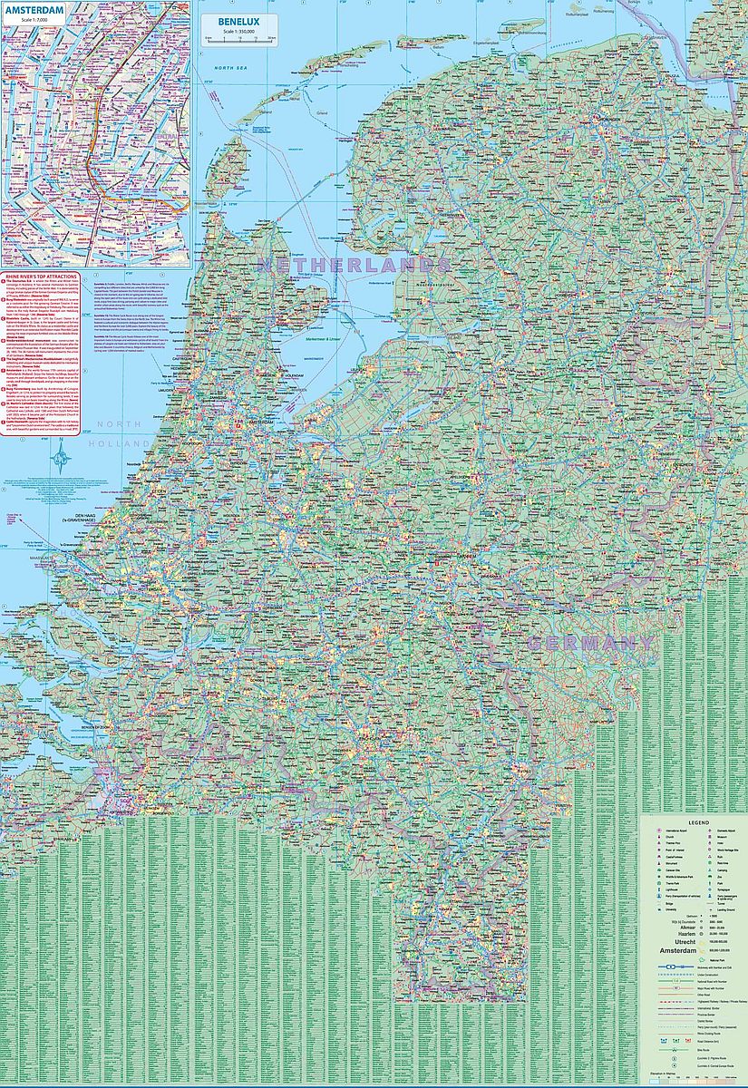 Rhine River Cruising Travel & Reference Map by ITMB - Netherlands Map