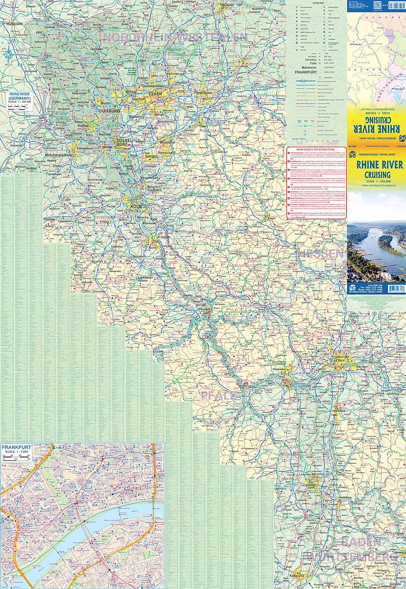 Rhine River Cruising Travel & Reference Map by ITMB - Germany Map