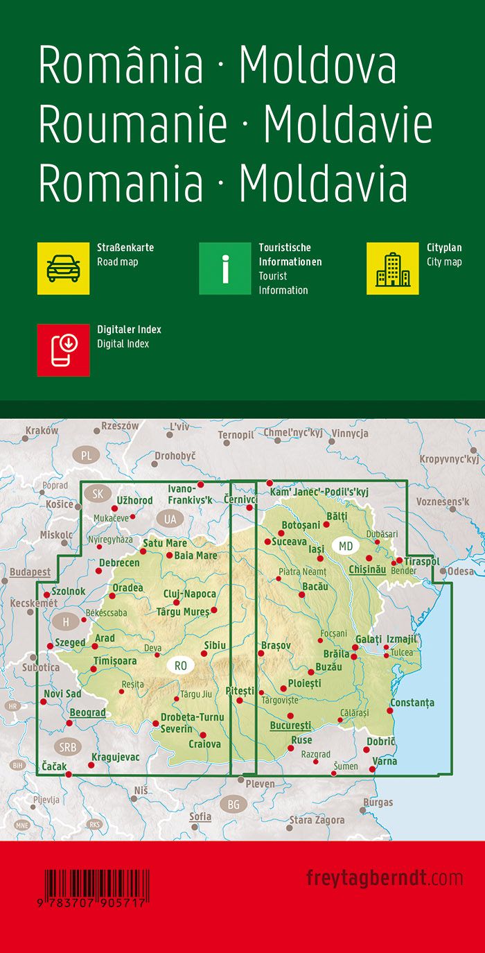 Romania & Moldova Road Map by Freytag & Berndt - Coverage Map