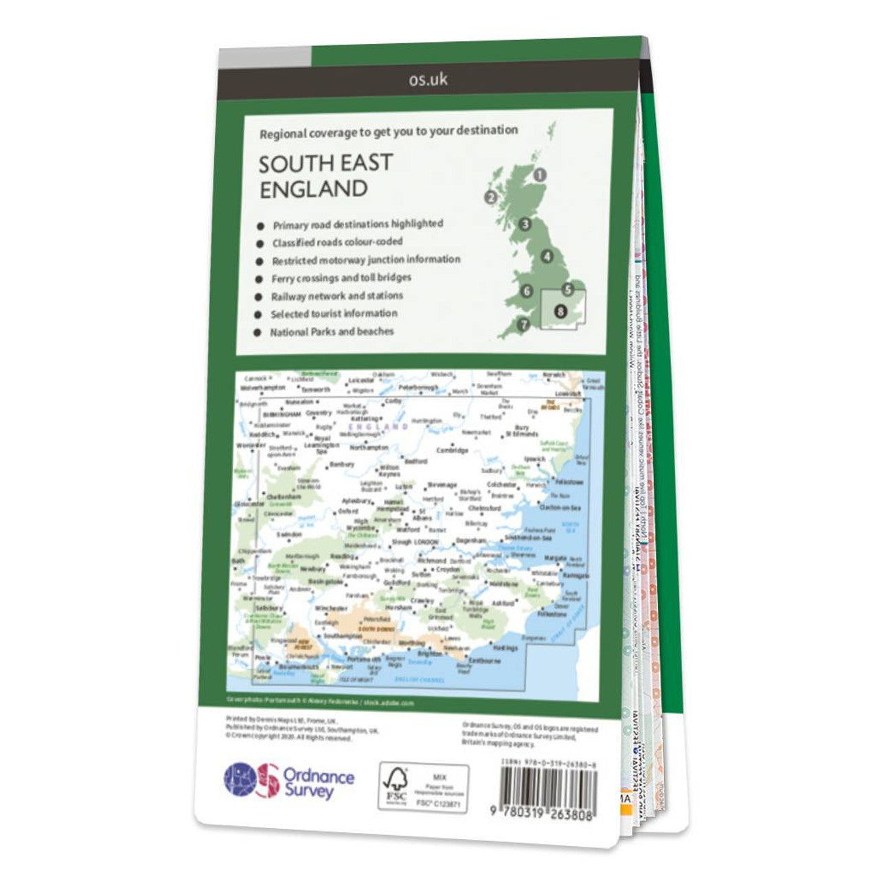 South East England Road & Reference Map by Ordnance Survey - Back Cover