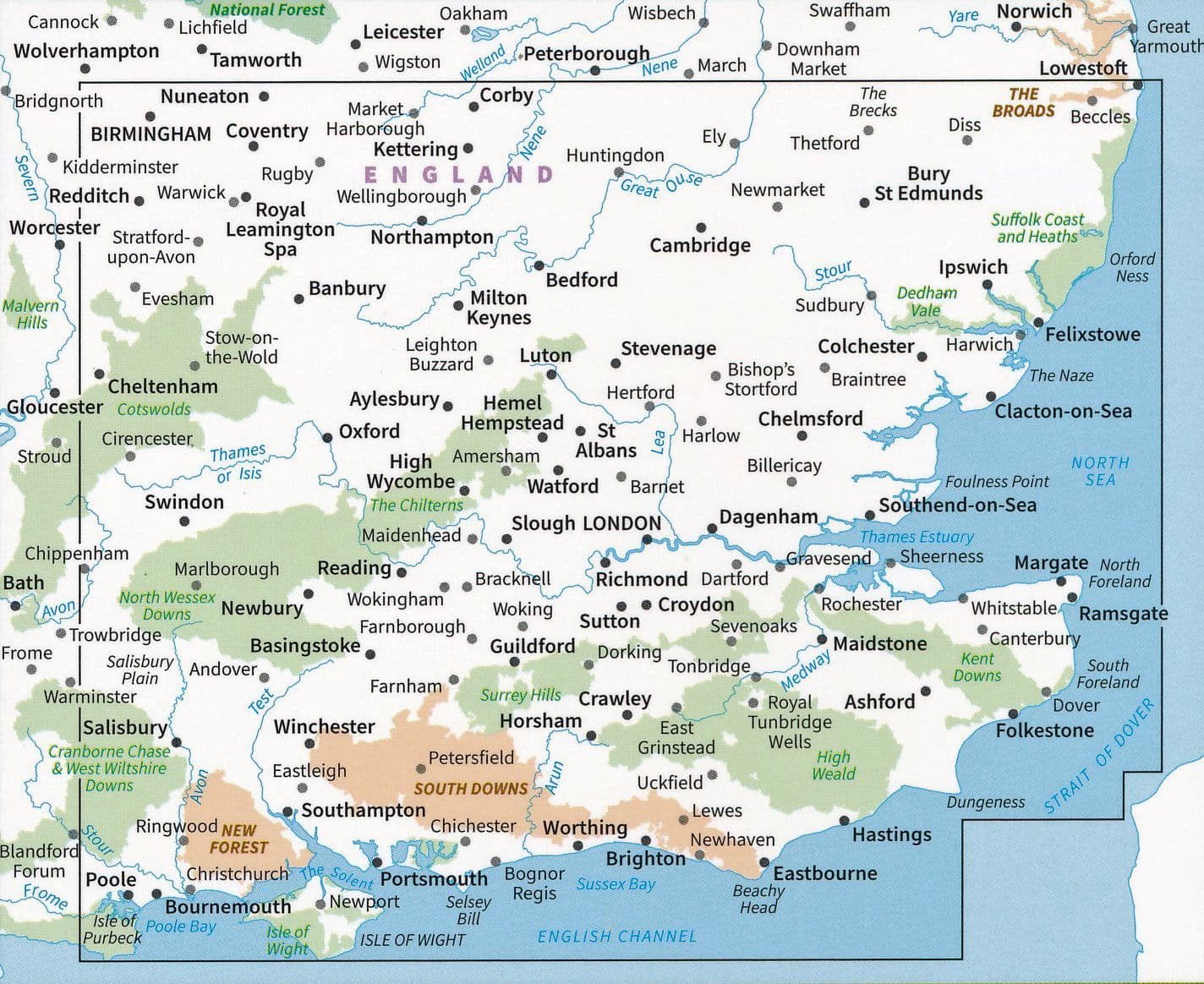 South East England Road & Reference Map by Ordnance Survey - Coverage Map
