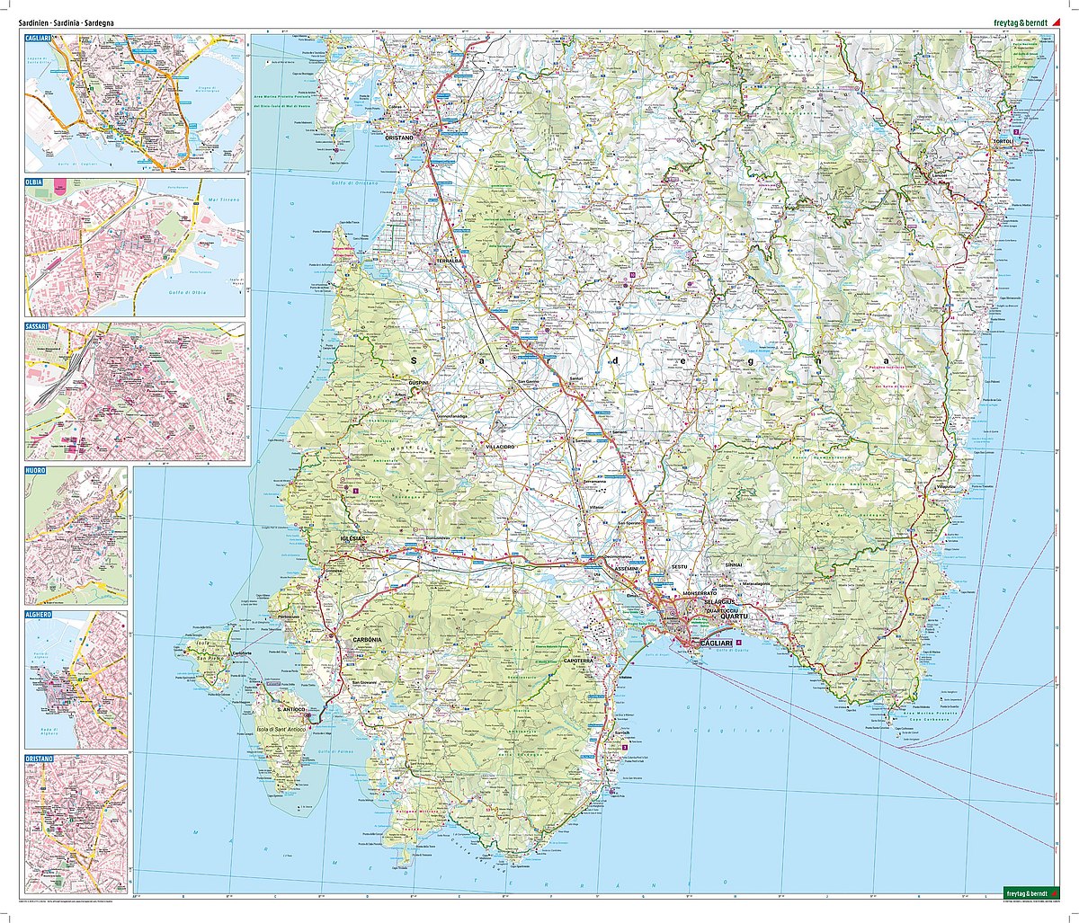 Sardinia Road Map by Freytag & Berndt - South Map Detail