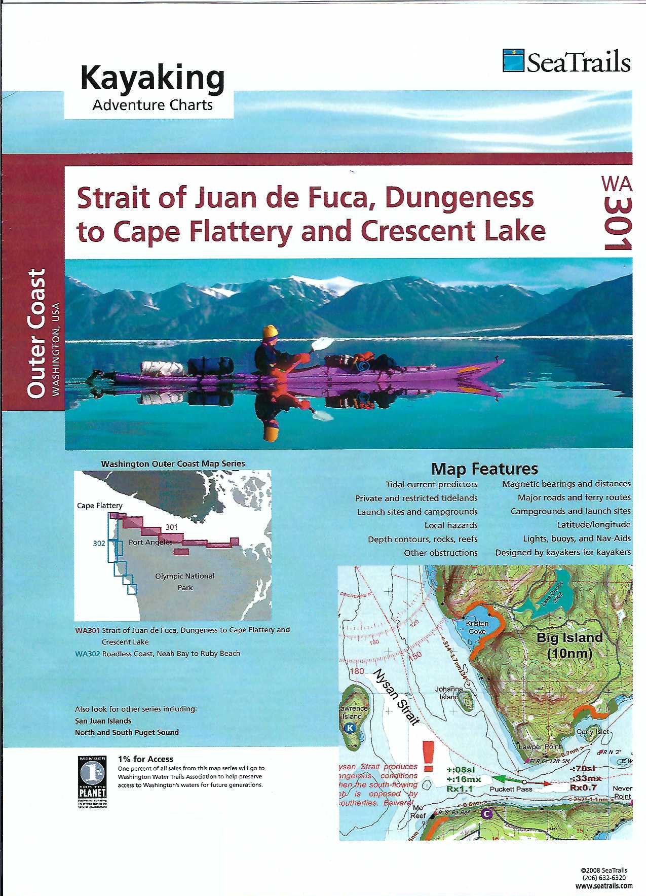Strait of Juan de Fuca & Crescent Lake Kayak Chart - WA301