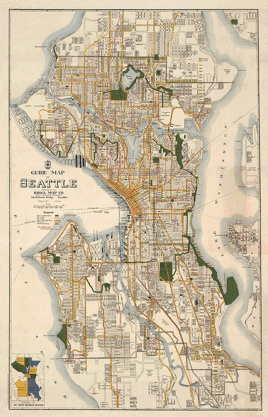 Seattle Guide Map - 1930 - Kroll Map Company