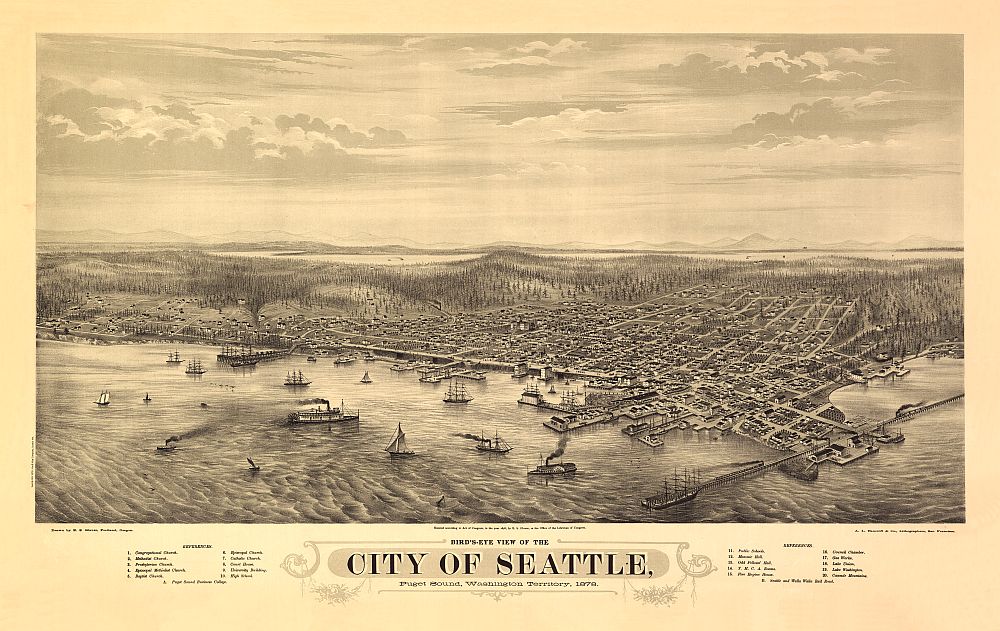 Antique Map of Seattle, WA 1878
