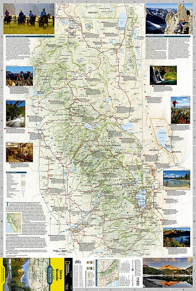 Sierra Nevada Destination Touring Map & Guide by National Geographic - Map Detail