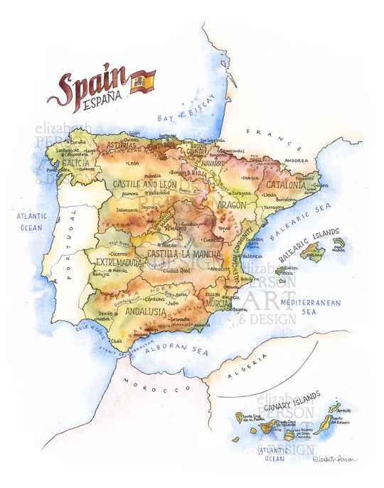 Spain Watercolor Map by Elizabeth Person