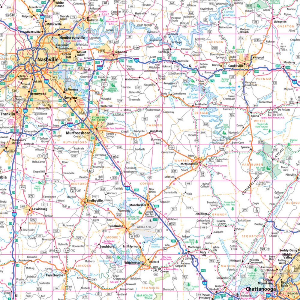 Tennessee State Highway Folded Map by Rand McNally (Easy to Read) - Map Detail