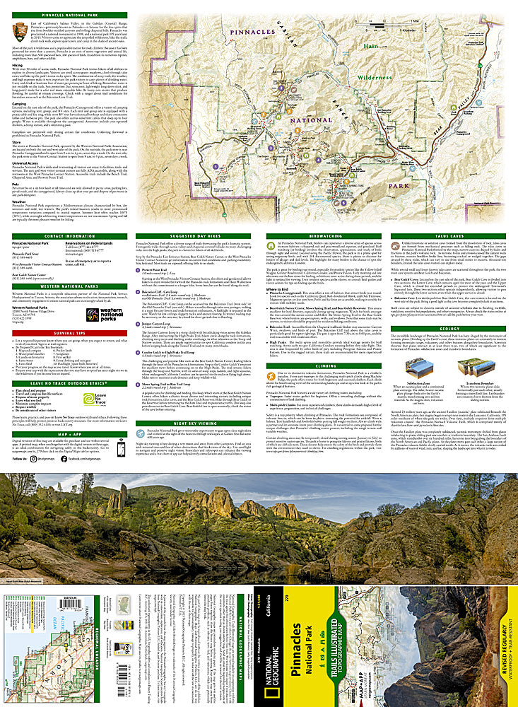 Pinnacles National Park Trails Illustrated Topographic Map #270 - Backside