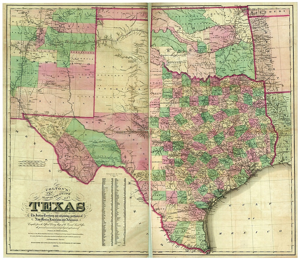 Antique Map of Texas 1872
