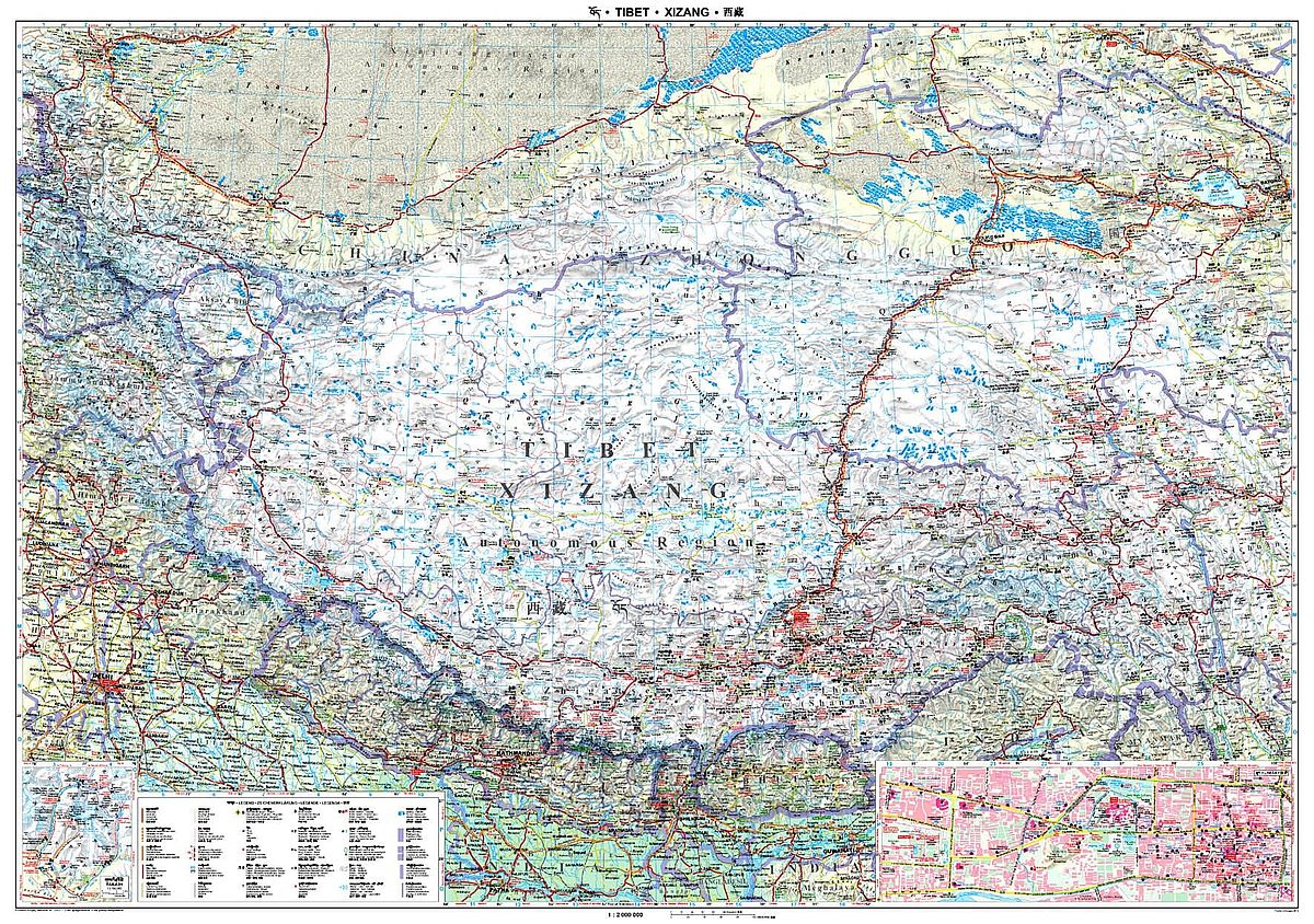 Tibet Road Map with Index by Gizi Maps - Map Coverage