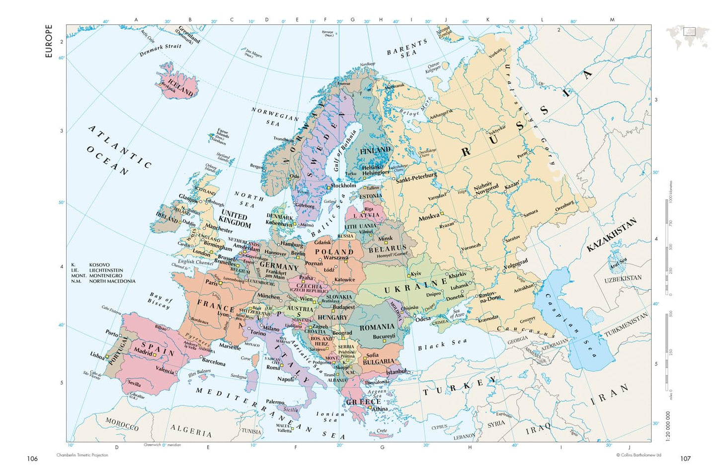 Times Desktop of the World Atlas Political Map of Europe Example.