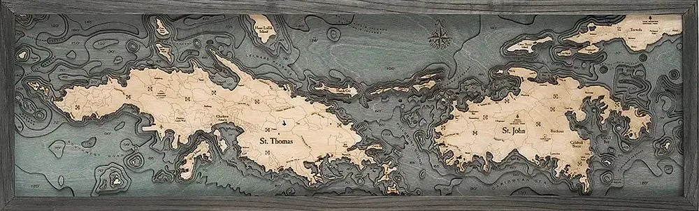 U.S. Virgin Islands Wood Chart - Gray Frame