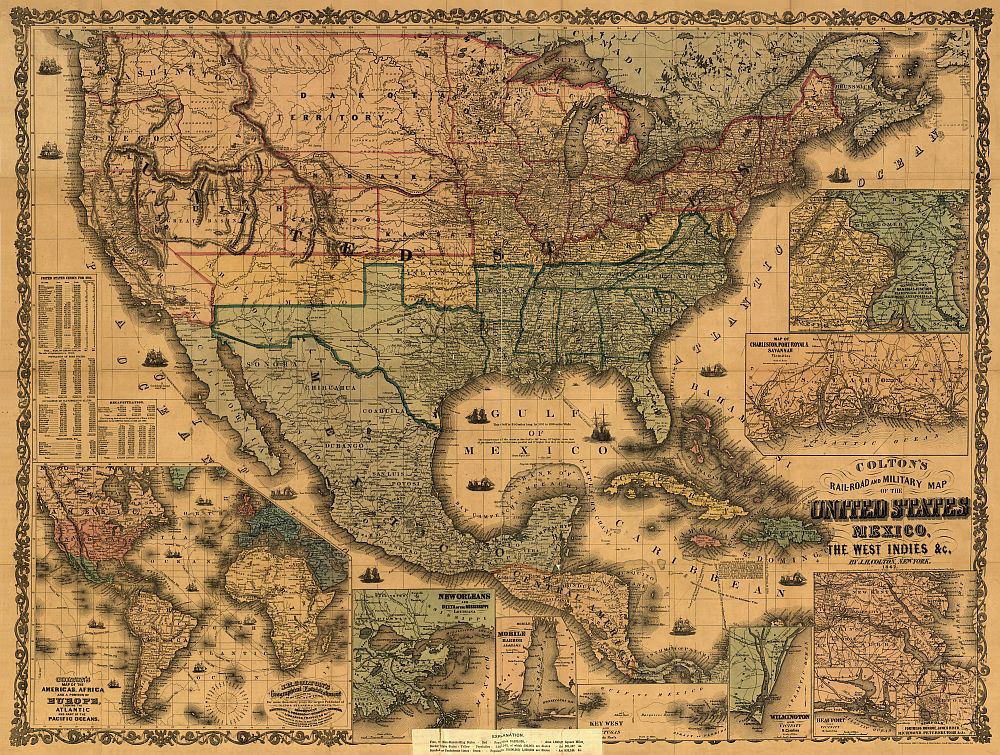 1862 United States Railroad Antique Map Reproduction