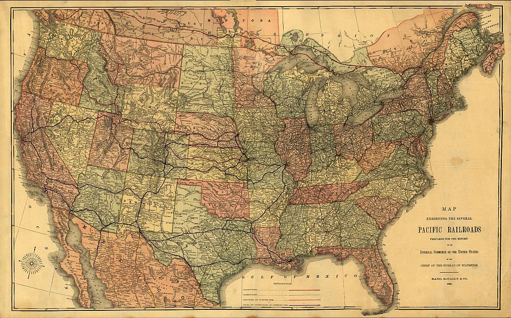 United States Railroad 1883 Antique Map Reproduction